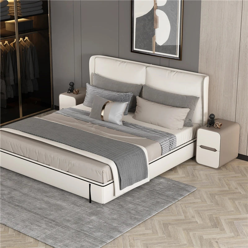 Modern Pine Nightstand with PU Leather Finish - Stylish Storage Solution for Your Bedroom fmxjs-5340