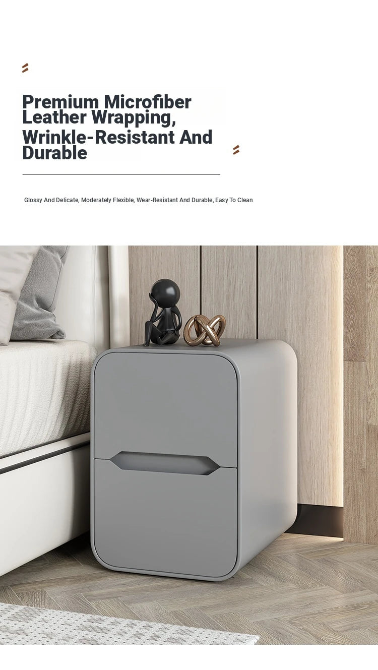 Modern Pine Nightstand with PU Leather Finish - Stylish Storage Solution for Your Bedroom fmxjs-5340