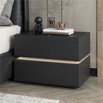 Stylish Pine Nightstand with PU Leather Finish - Modern Two-Drawer Storage Solution for Bedroom Decor fmxjs-5342
