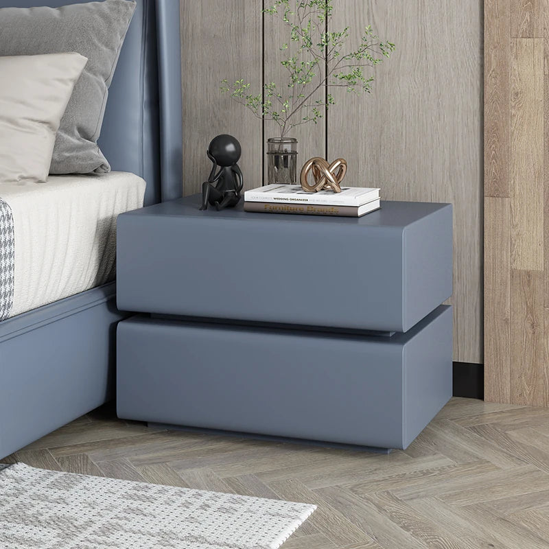 Stylish Pine Nightstand with PU Leather Finish - Modern Two-Drawer Storage Solution for Bedroom Decor fmxjs-5342
