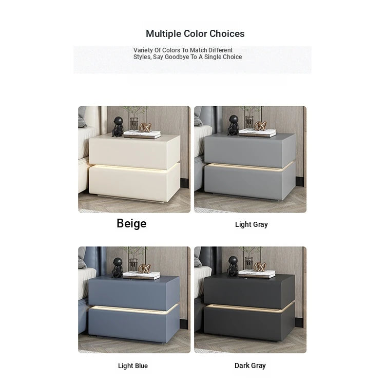 Stylish Pine Nightstand with PU Leather Finish - Modern Two-Drawer Storage Solution for Bedroom Decor fmxjs-5342