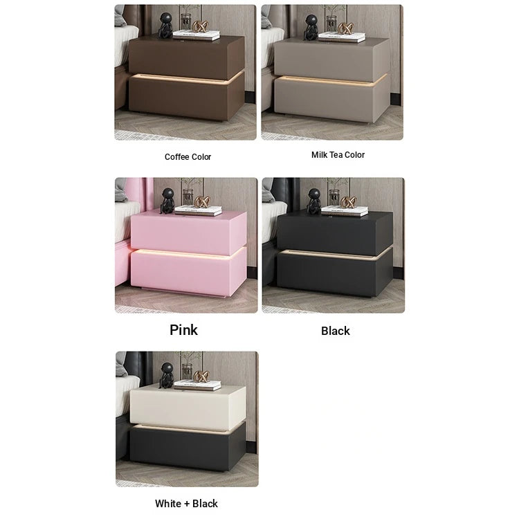 Stylish Pine Nightstand with PU Leather Finish - Modern Two-Drawer Storage Solution for Bedroom Decor fmxjs-5342