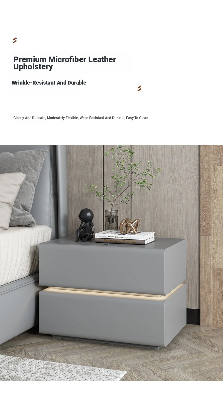 Stylish Pine Nightstand with PU Leather Finish - Modern Two-Drawer Storage Solution for Bedroom Decor fmxjs-5342