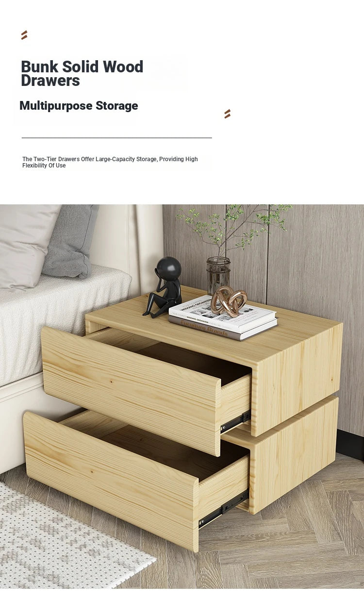 Stylish Pine Nightstand with PU Leather Finish - Modern Two-Drawer Storage Solution for Bedroom Decor fmxjs-5342