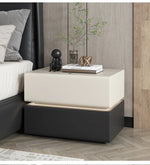 Stylish Pine Nightstand with PU Leather Finish - Modern Two-Drawer Storage Solution for Bedroom Decor fmxjs-5342