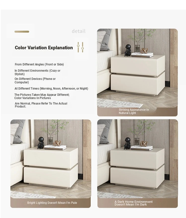 Stylish Pine Nightstand with PU Leather Finish - Modern Two-Drawer Storage Solution for Bedroom Decor fmxjs-5342