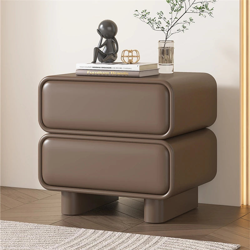 Modern Black Pine Nightstand with PU Leather Finish - Stylish Storage for Bedroom fmxjs-5343