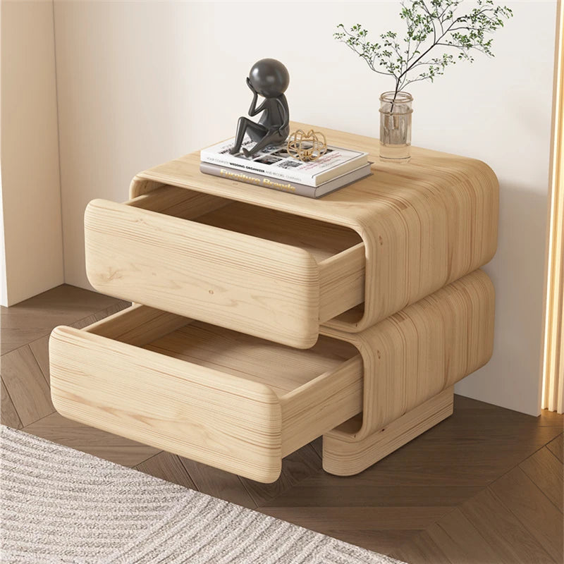 Modern Black Pine Nightstand with PU Leather Finish - Stylish Storage for Bedroom fmxjs-5343