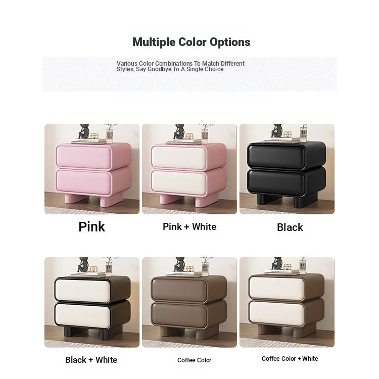 Modern Black Pine Nightstand with PU Leather Finish - Stylish Storage for Bedroom fmxjs-5343