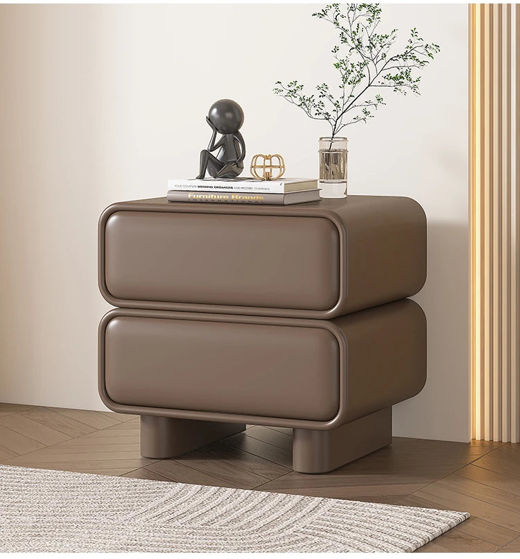 Modern Black Pine Nightstand with PU Leather Finish - Stylish Storage for Bedroom fmxjs-5343