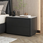 Modern Pine Nightstand with Sintered Stone Top and PU Leather Finish - Stylish Storage Solution for Your Bedroom fmxjs-5344