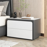 Modern Pine Nightstand with Sintered Stone Top and PU Leather Finish - Stylish Storage Solution for Your Bedroom fmxjs-5344
