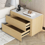 Modern Pine Nightstand with Sintered Stone Top and PU Leather Finish - Stylish Storage Solution for Your Bedroom fmxjs-5344