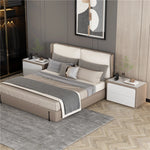 Modern Pine Nightstand with Sintered Stone Top and PU Leather Finish - Stylish Storage Solution for Your Bedroom fmxjs-5344