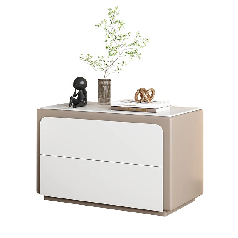 Modern Pine Nightstand with Sintered Stone Top and PU Leather Finish - Stylish Storage Solution for Your Bedroom fmxjs-5344