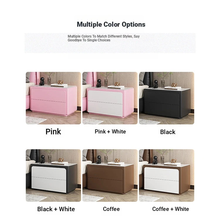 Modern Pine Nightstand with Sintered Stone Top and PU Leather Finish - Stylish Storage Solution for Your Bedroom fmxjs-5344