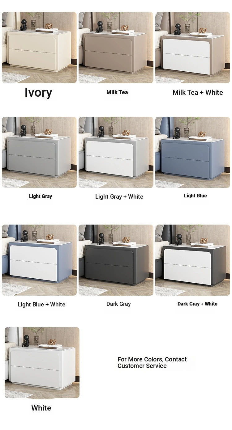 Modern Pine Nightstand with Sintered Stone Top and PU Leather Finish - Stylish Storage Solution for Your Bedroom fmxjs-5344