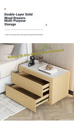 Modern Pine Nightstand with Sintered Stone Top and PU Leather Finish - Stylish Storage Solution for Your Bedroom fmxjs-5344