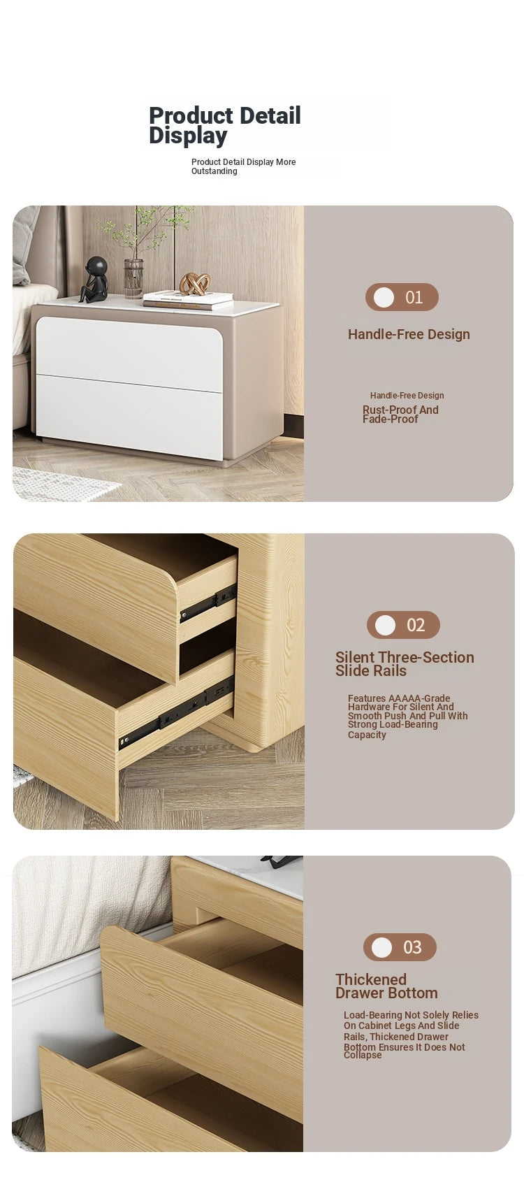 Modern Pine Nightstand with Sintered Stone Top and PU Leather Finish - Stylish Storage Solution for Your Bedroom fmxjs-5344