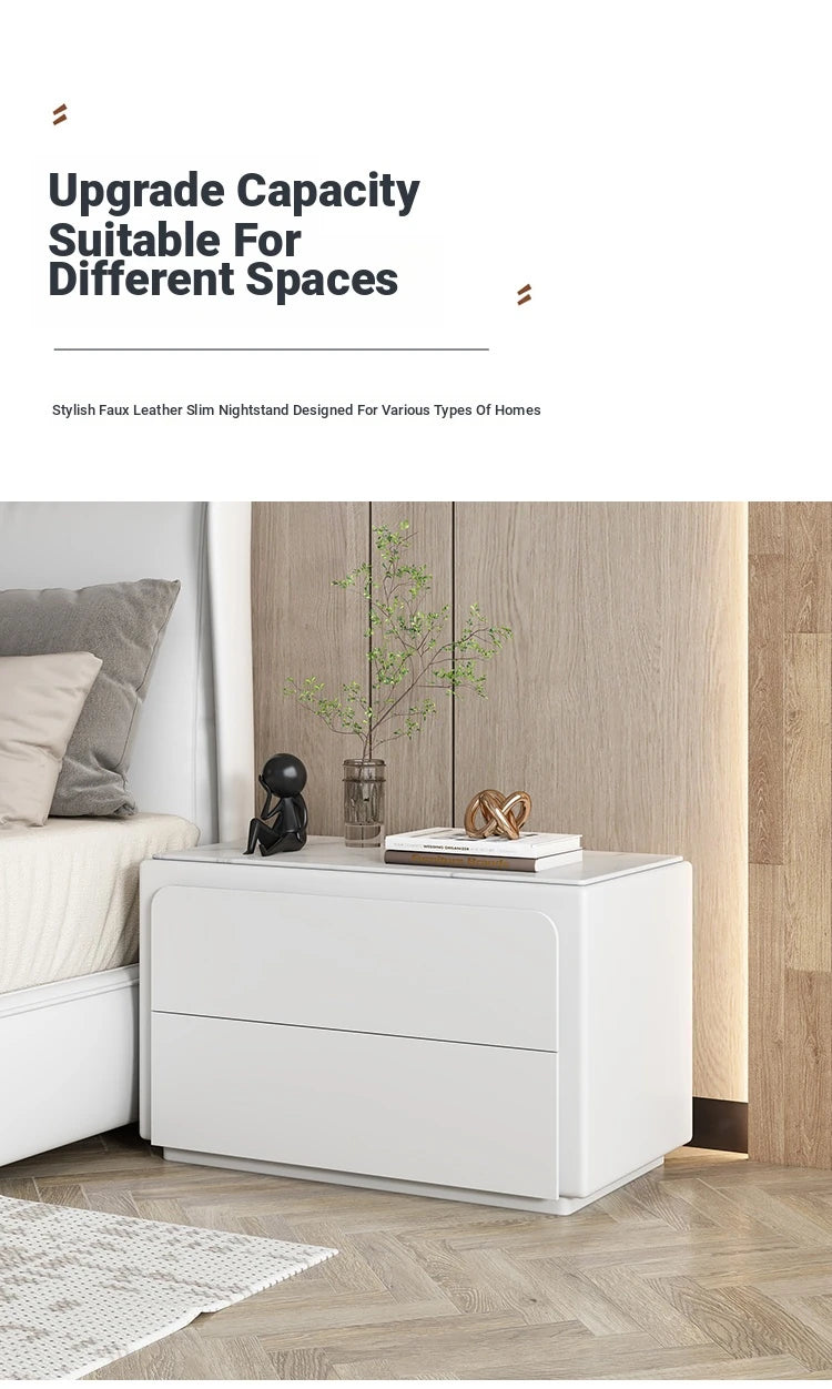 Modern Pine Nightstand with Sintered Stone Top and PU Leather Finish - Stylish Storage Solution for Your Bedroom fmxjs-5344