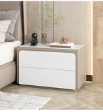 Modern Pine Nightstand with Sintered Stone Top and PU Leather Finish - Stylish Storage Solution for Your Bedroom fmxjs-5344