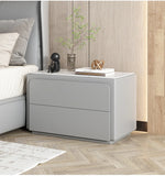 Modern Pine Nightstand with Sintered Stone Top and PU Leather Finish - Stylish Storage Solution for Your Bedroom fmxjs-5344