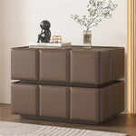 Chic Pine Nightstand with PU Leather Finish and Soft LED Accent Lighting fmxjs-5345