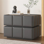 Chic Pine Nightstand with PU Leather Finish and Soft LED Accent Lighting fmxjs-5345