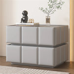 Chic Pine Nightstand with PU Leather Finish and Soft LED Accent Lighting fmxjs-5345