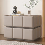 Chic Pine Nightstand with PU Leather Finish and Soft LED Accent Lighting fmxjs-5345