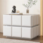 Chic Pine Nightstand with PU Leather Finish and Soft LED Accent Lighting fmxjs-5345