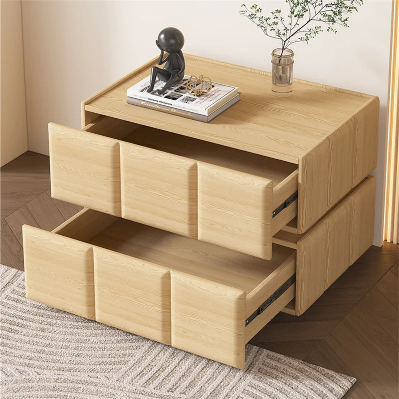 Chic Pine Nightstand with PU Leather Finish and Soft LED Accent Lighting fmxjs-5345