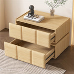 Chic Pine Nightstand with PU Leather Finish and Soft LED Accent Lighting fmxjs-5345