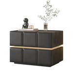Chic Pine Nightstand with PU Leather Finish and Soft LED Accent Lighting fmxjs-5345