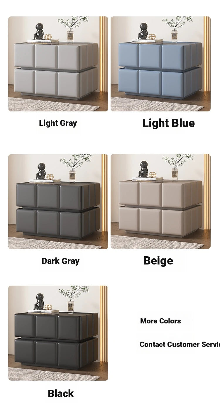 Chic Pine Nightstand with PU Leather Finish and Soft LED Accent Lighting fmxjs-5345