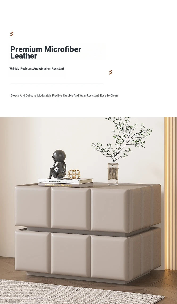 Chic Pine Nightstand with PU Leather Finish and Soft LED Accent Lighting fmxjs-5345