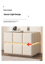 Chic Pine Nightstand with PU Leather Finish and Soft LED Accent Lighting fmxjs-5345