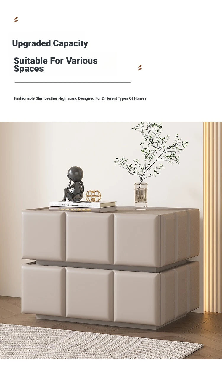 Chic Pine Nightstand with PU Leather Finish and Soft LED Accent Lighting fmxjs-5345