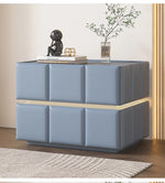 Chic Pine Nightstand with PU Leather Finish and Soft LED Accent Lighting fmxjs-5345