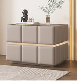 Chic Pine Nightstand with PU Leather Finish and Soft LED Accent Lighting fmxjs-5345