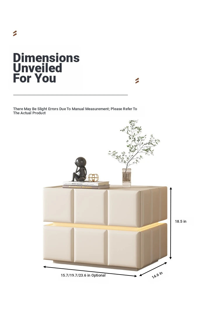 Chic Pine Nightstand with PU Leather Finish and Soft LED Accent Lighting fmxjs-5345