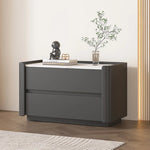 Modern Pine Nightstand with Sintered Stone Top and PU Leather Drawer - Stylish Storage Solution for Your Bedroom fmxjs-5346