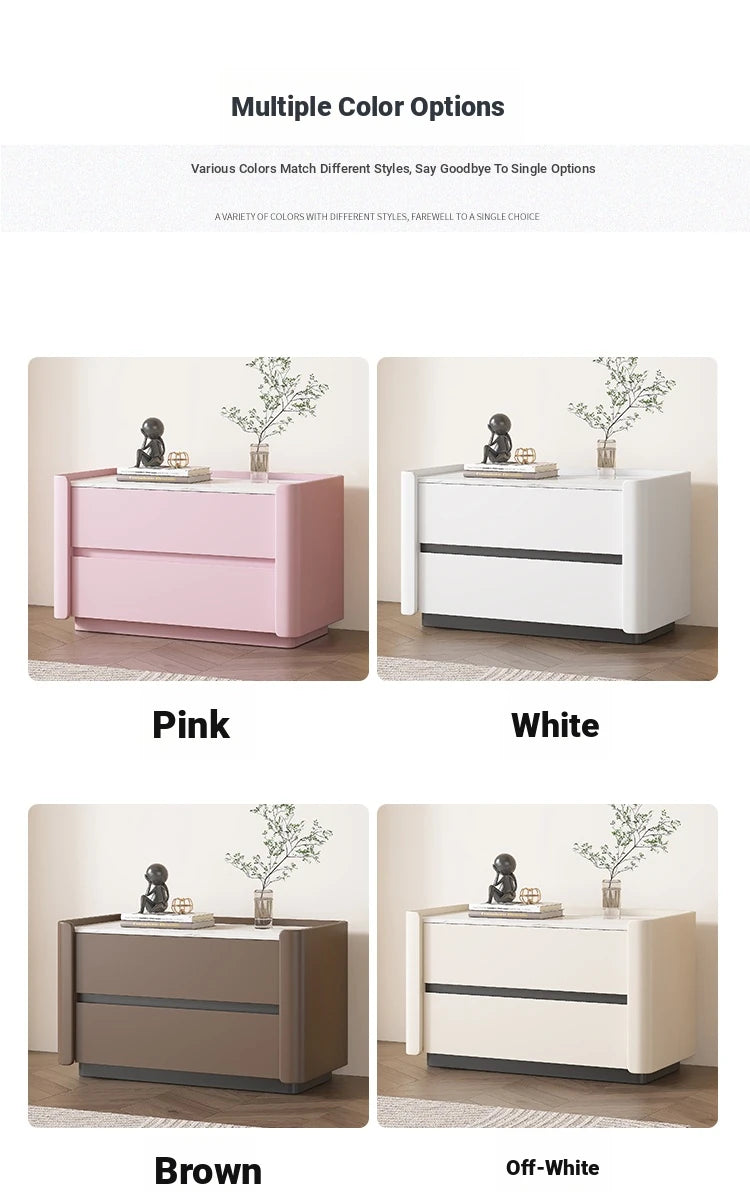 Modern Pine Nightstand with Sintered Stone Top and PU Leather Drawer - Stylish Storage Solution for Your Bedroom fmxjs-5346