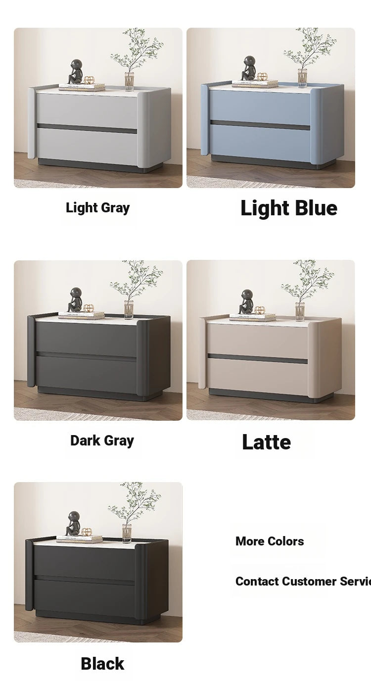 Modern Pine Nightstand with Sintered Stone Top and PU Leather Drawer - Stylish Storage Solution for Your Bedroom fmxjs-5346