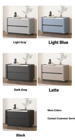 Modern Pine Nightstand with Sintered Stone Top and PU Leather Drawer - Stylish Storage Solution for Your Bedroom fmxjs-5346