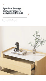 Modern Pine Nightstand with Sintered Stone Top and PU Leather Drawer - Stylish Storage Solution for Your Bedroom fmxjs-5346