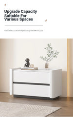 Modern Pine Nightstand with Sintered Stone Top and PU Leather Drawer - Stylish Storage Solution for Your Bedroom fmxjs-5346