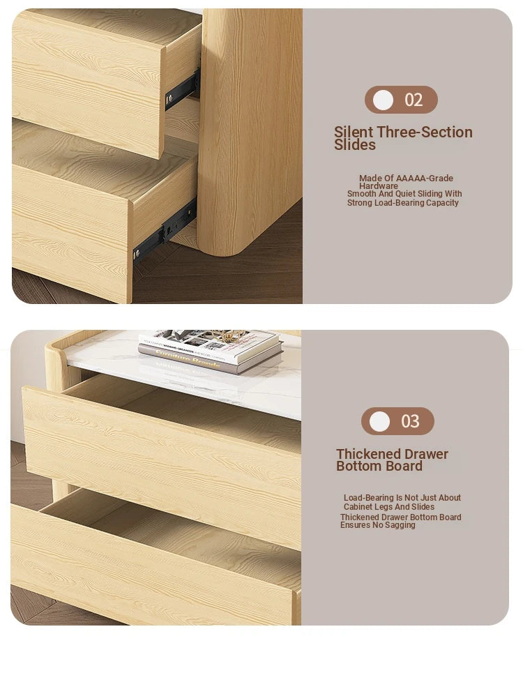 Modern Pine Nightstand with Sintered Stone Top and PU Leather Drawer - Stylish Storage Solution for Your Bedroom fmxjs-5346