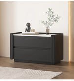 Modern Pine Nightstand with Sintered Stone Top and PU Leather Drawer - Stylish Storage Solution for Your Bedroom fmxjs-5346