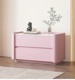 Modern Pine Nightstand with Sintered Stone Top and PU Leather Drawer - Stylish Storage Solution for Your Bedroom fmxjs-5346